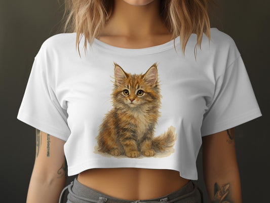 Adorable Kitten Print on White Crop Top product