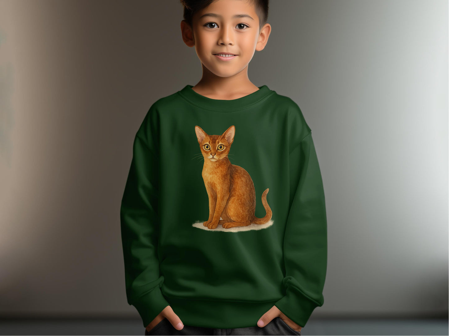 Cute Sitting Cat Illustration Green Youth Product