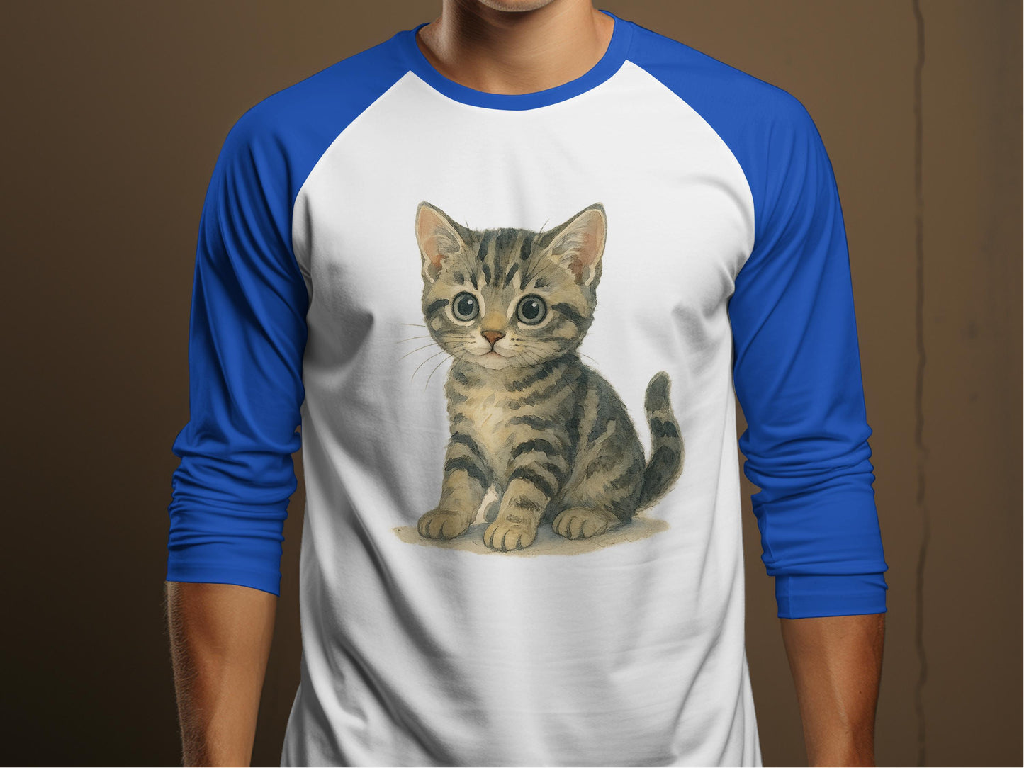 Cute Kitten Print on Blue and White Shirt product