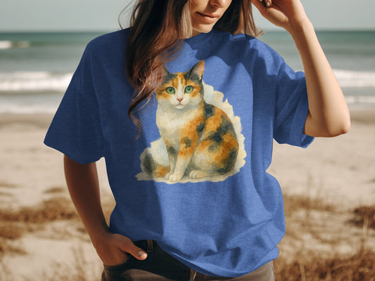 Calico Cat Printed Beach Theme Blue T-shirt product type