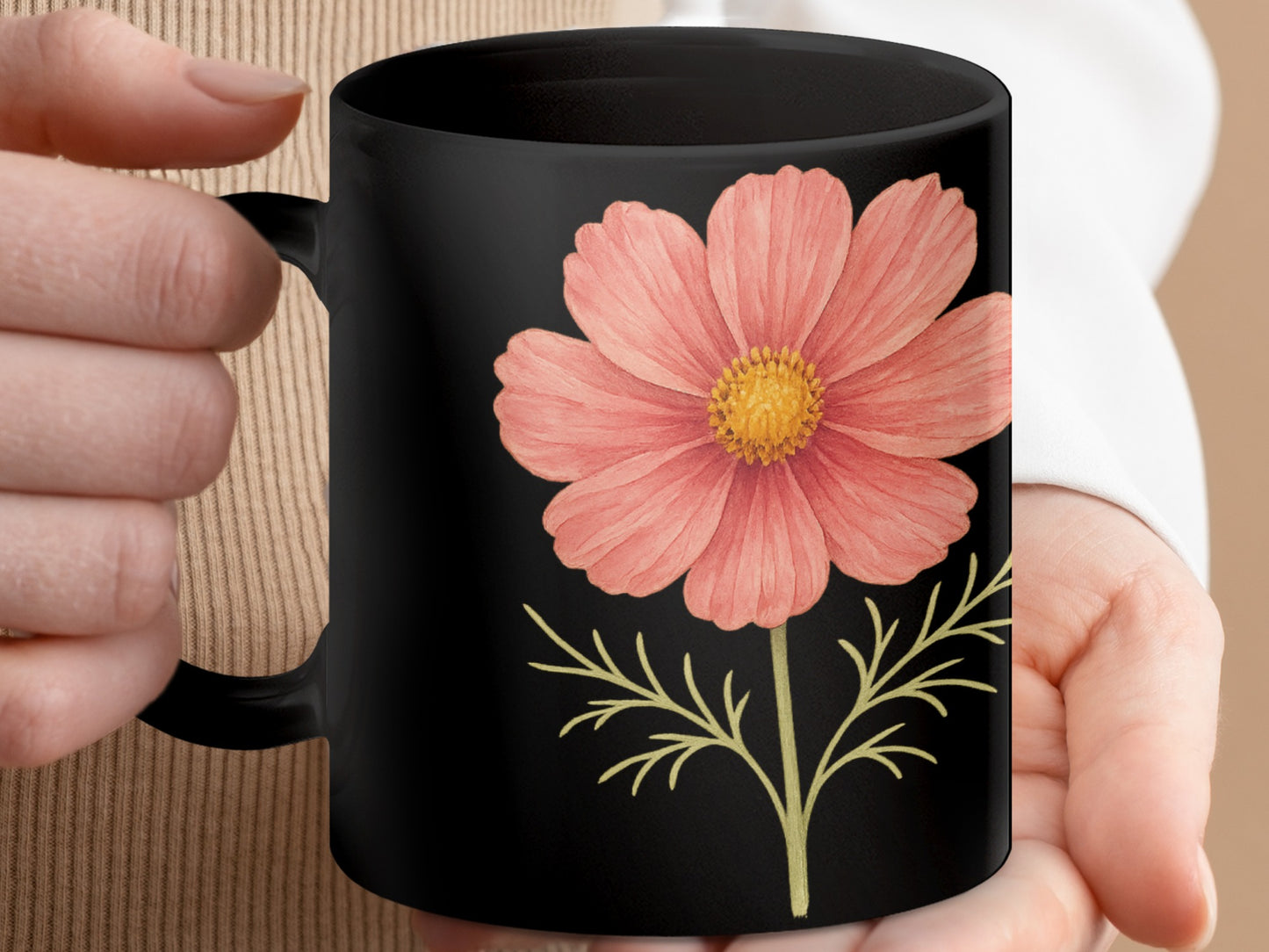Elegant Black Mug with Beautiful Floral Design product type
