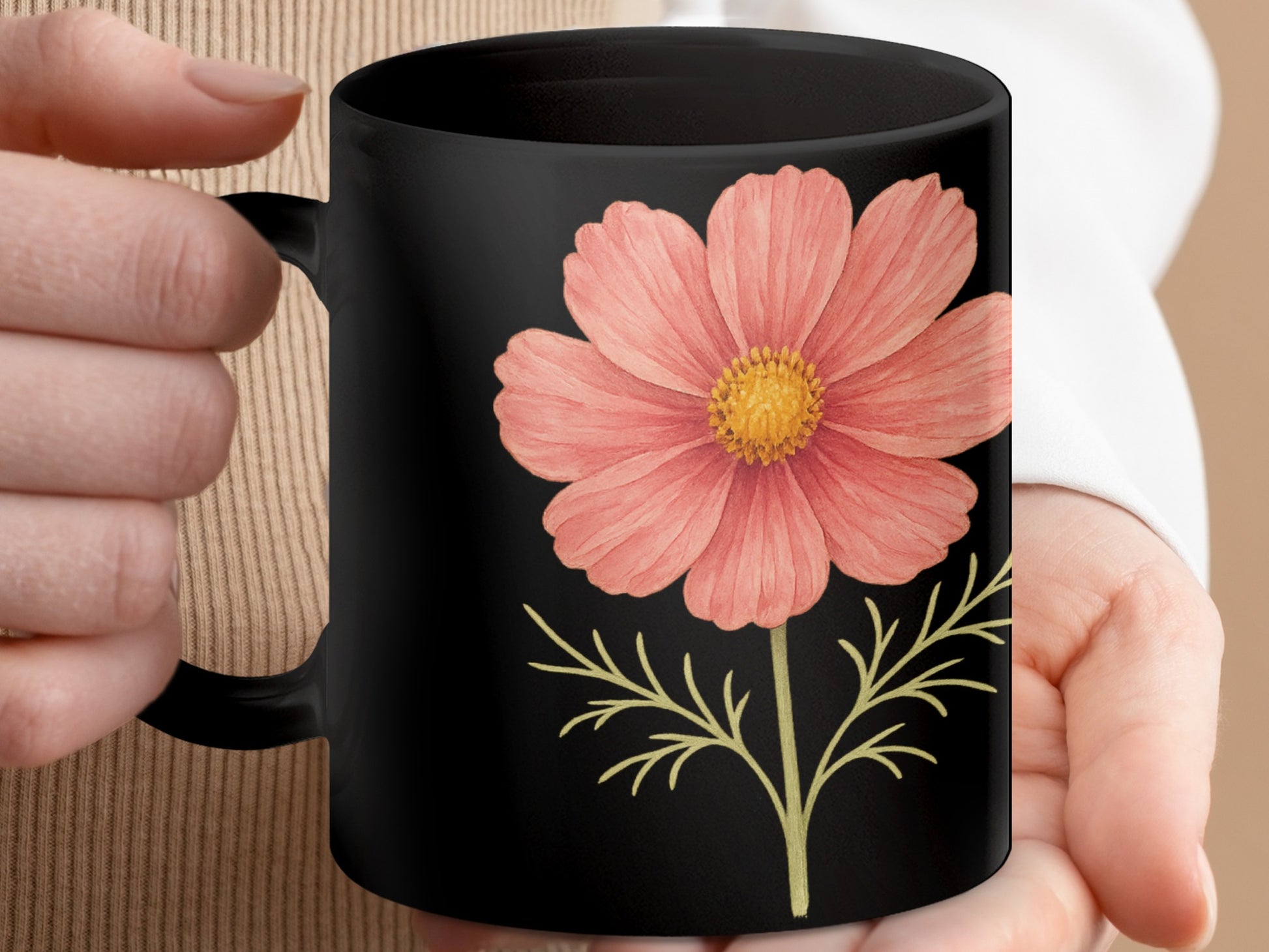 Elegant Black Mug with Beautiful Floral Design product type