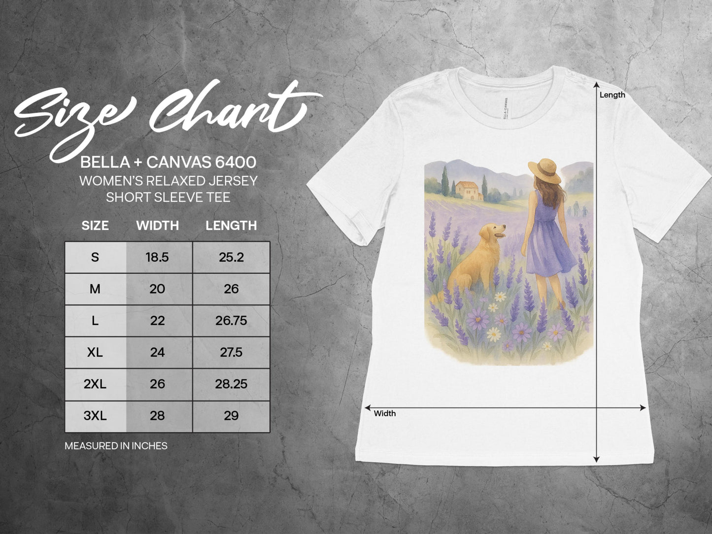Woman Walking Dog in Lavender Field Tee product