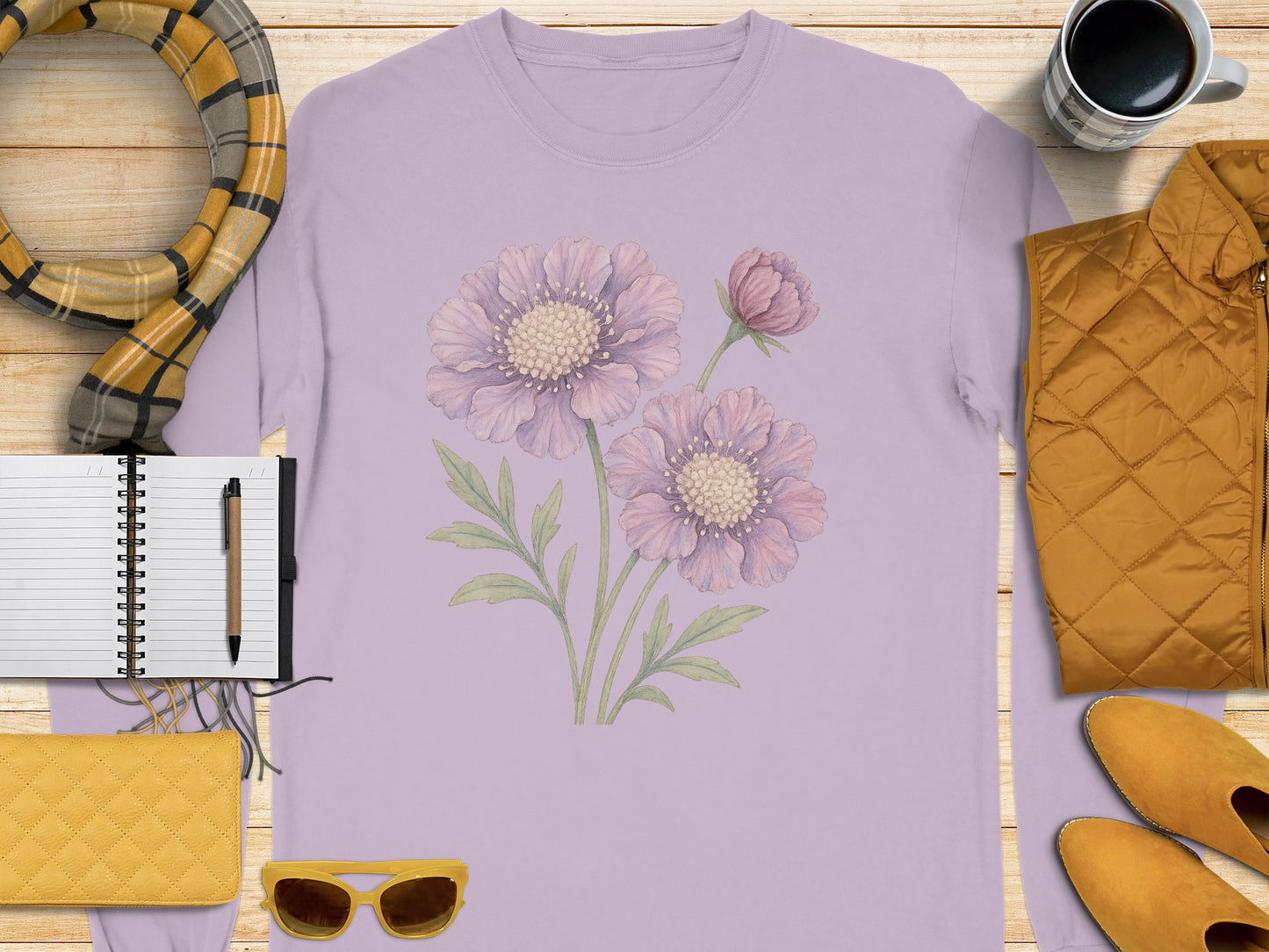 Floral Artwork on Light Purple Long Sleeve Shirt product