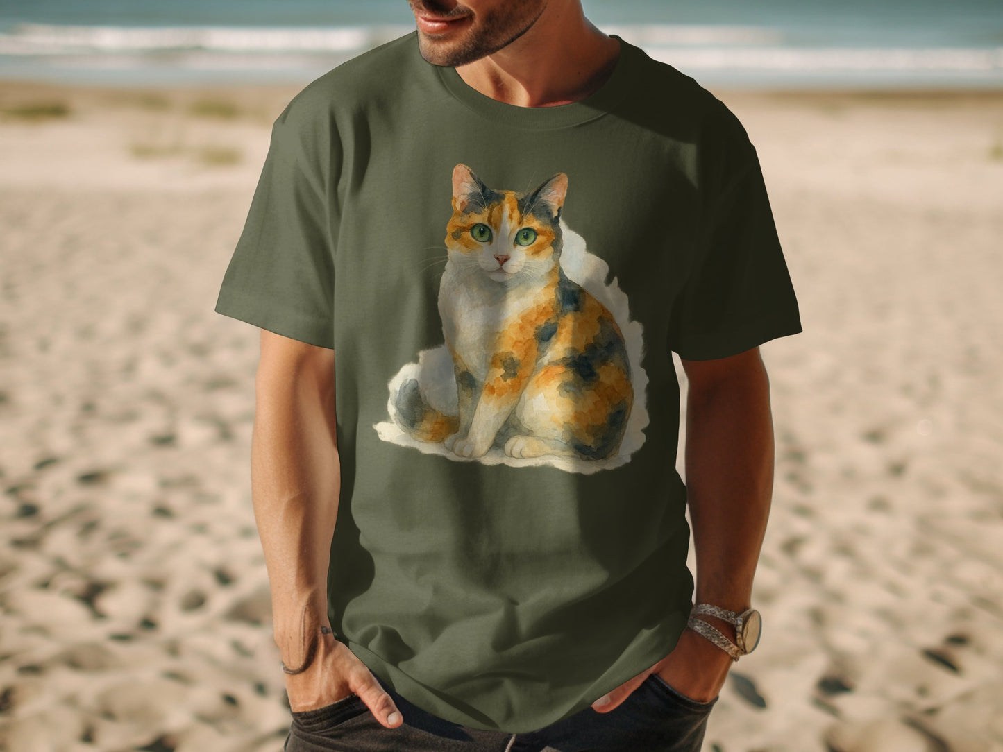 Calico Cat Art Design Green T-Shirt product type
