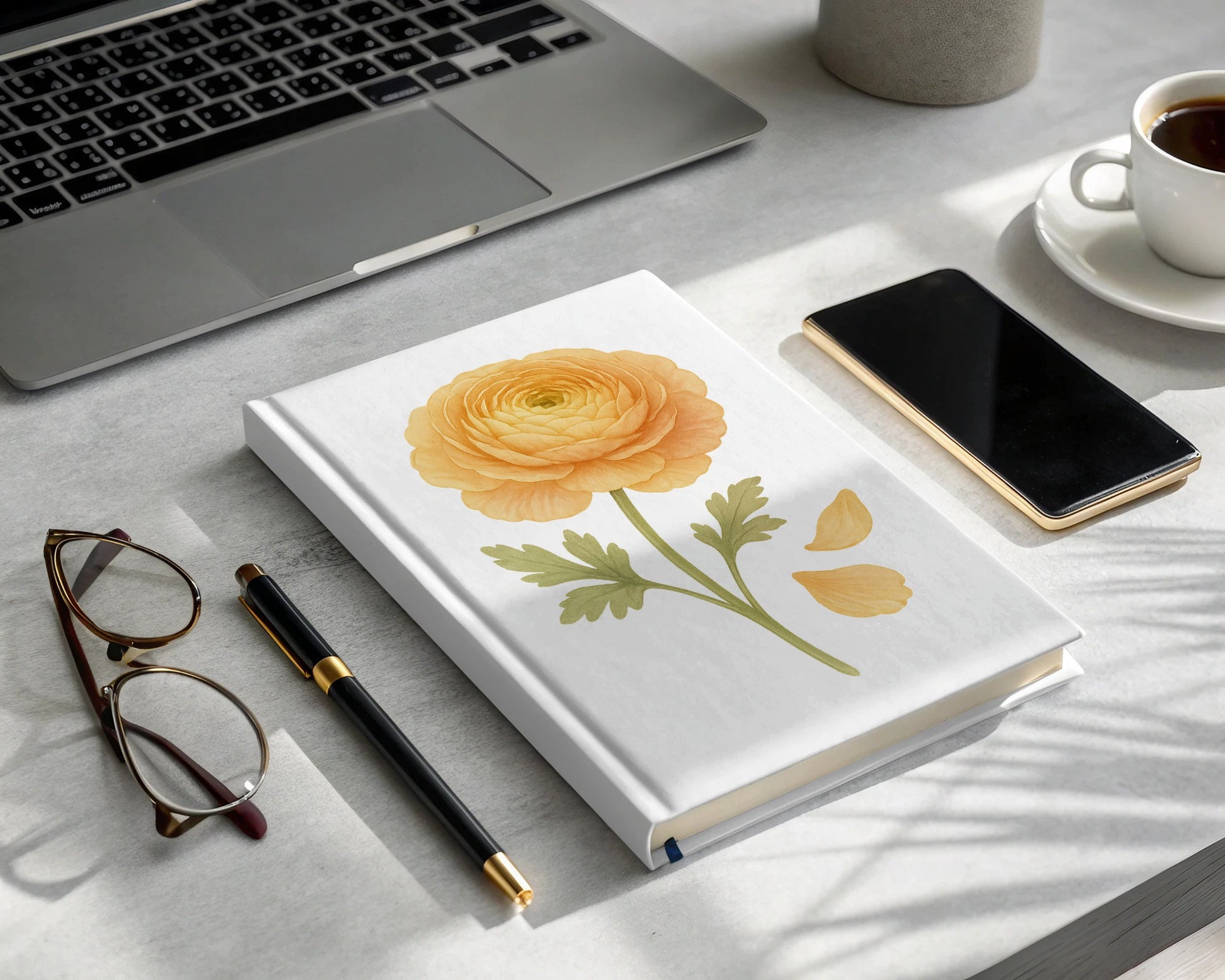 Beautiful Yellow Flower on White Cover Notebook Product
