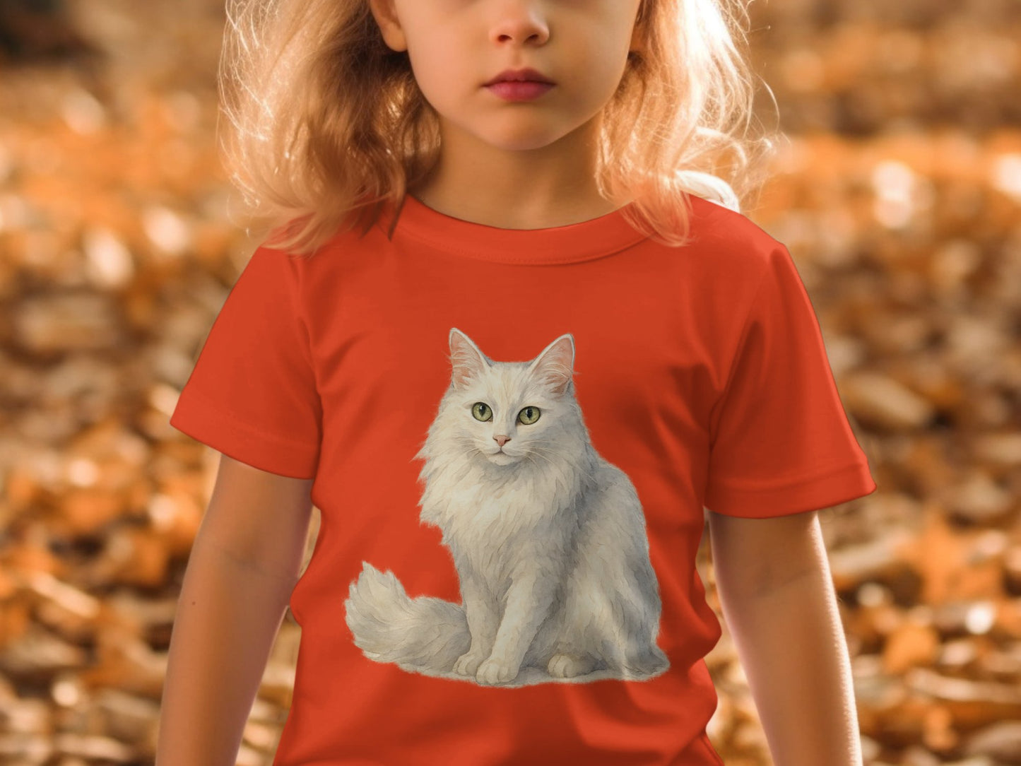 Adorable White Cat Print on Girl's T-Shirt product