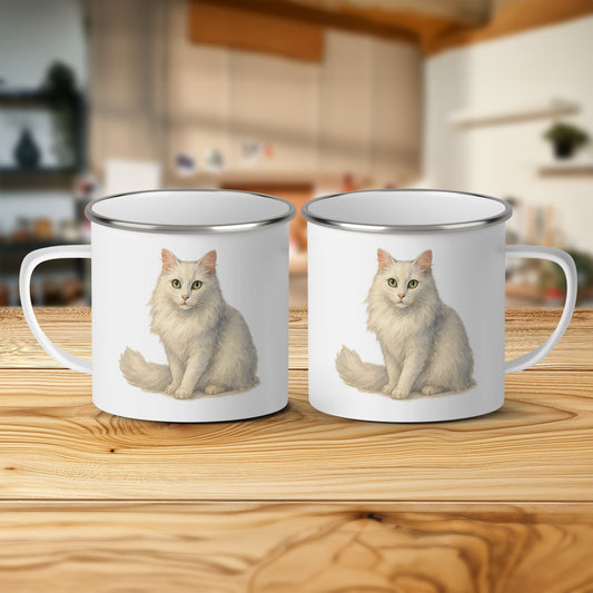 Elegant White Cat Illustration Enamel Mug product
