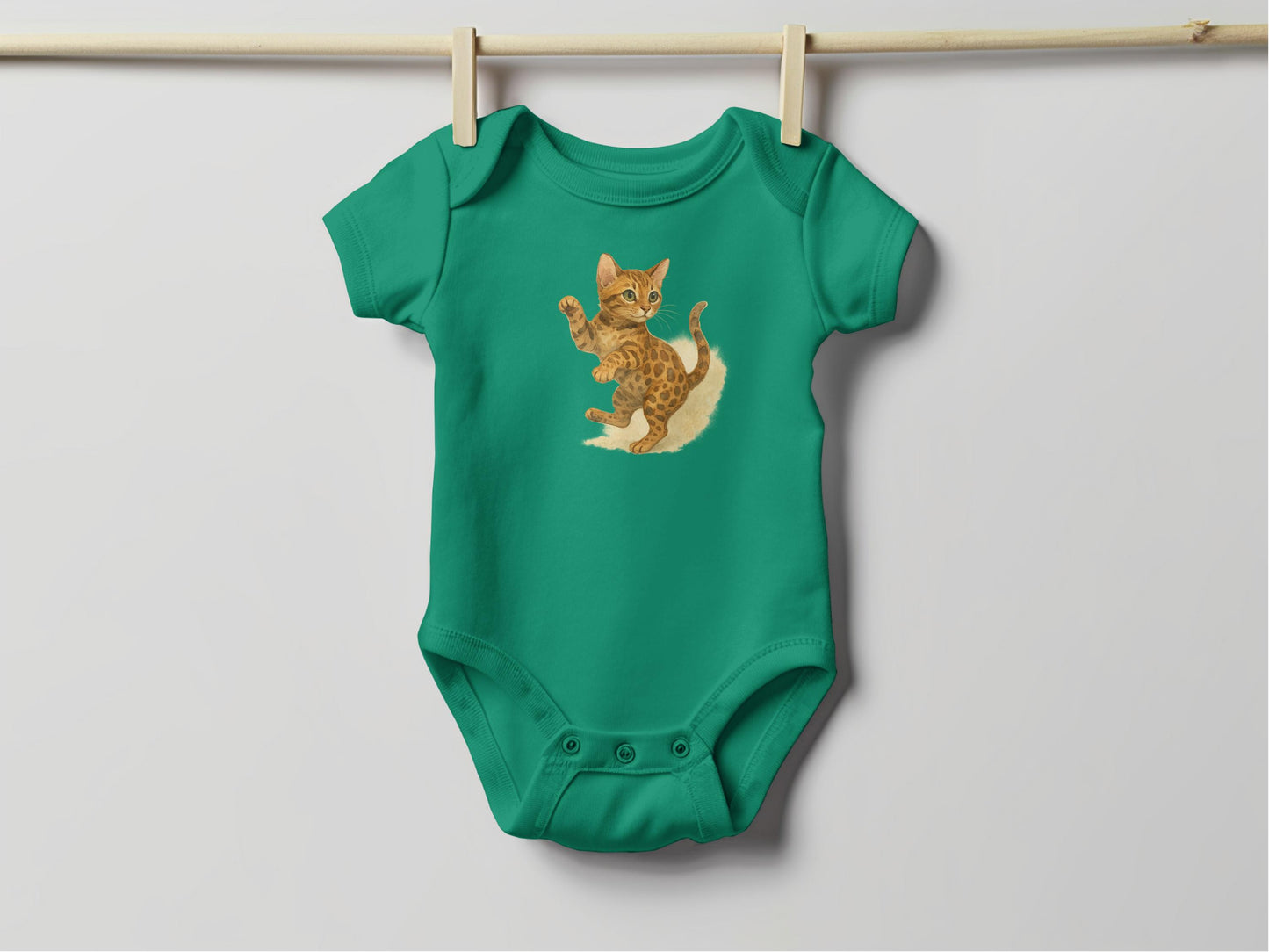 Cute Kitten Printed Green Baby Onesie product