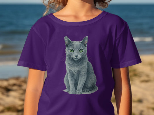 Purple Tee with Realistic Gray Cat Print product type