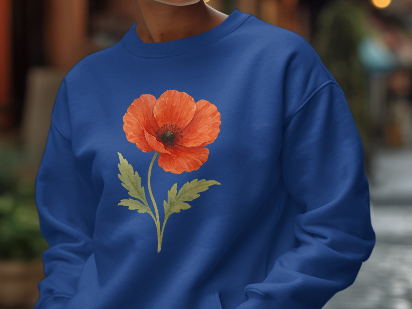 Blue Sweatshirt with Beautiful Red Poppy Flower product