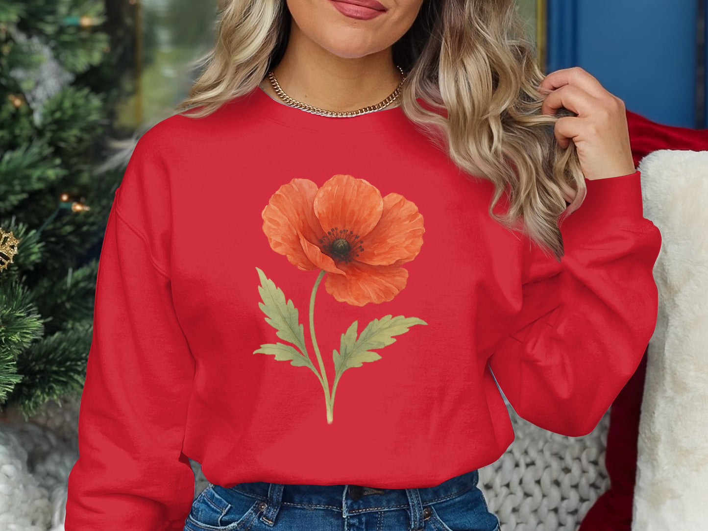 Bright Red Long Sleeve Shirt with Floral Print product