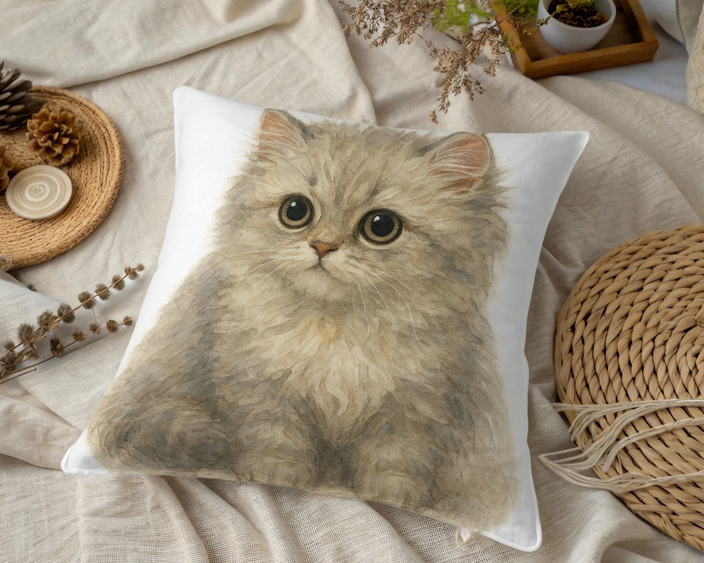 Adorable Fluffy Cat Print Decorative Pillow product type