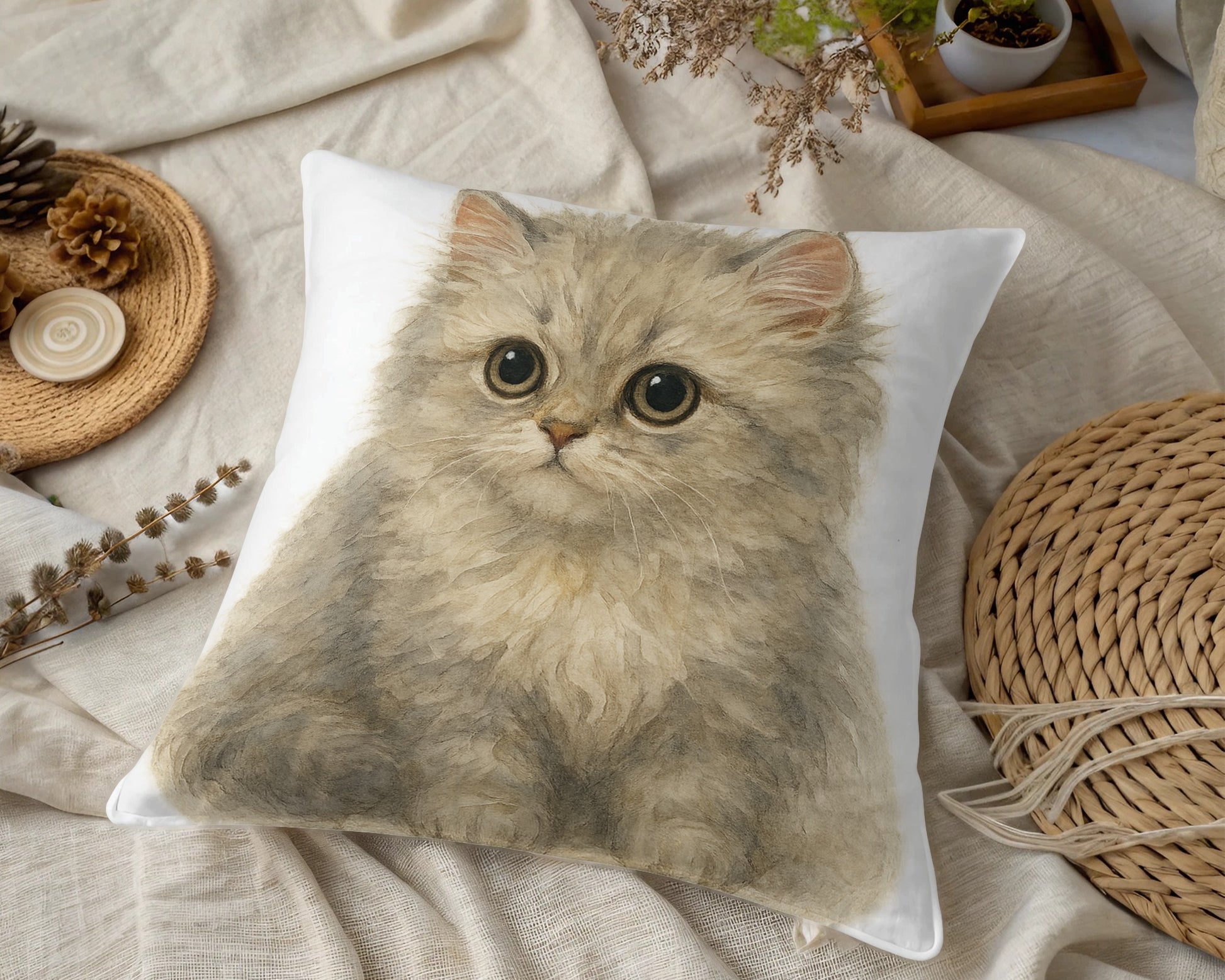 Adorable Fluffy Cat Print Decorative Pillow product type