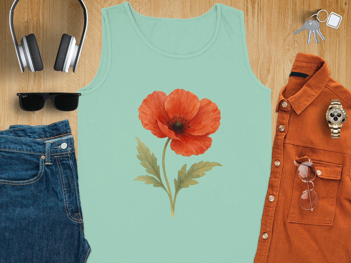 Red Flower Graphic Sleeveless Top Casual Tank product