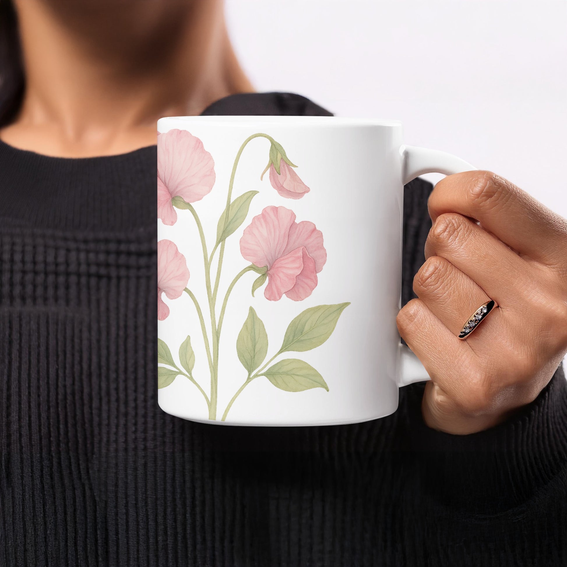 Pink Floral Print Coffee Mug perfect for beverage product
