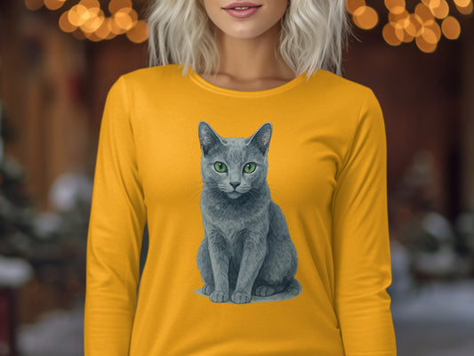 Long Sleeve Yellow Shirt with Grey Cat Design product