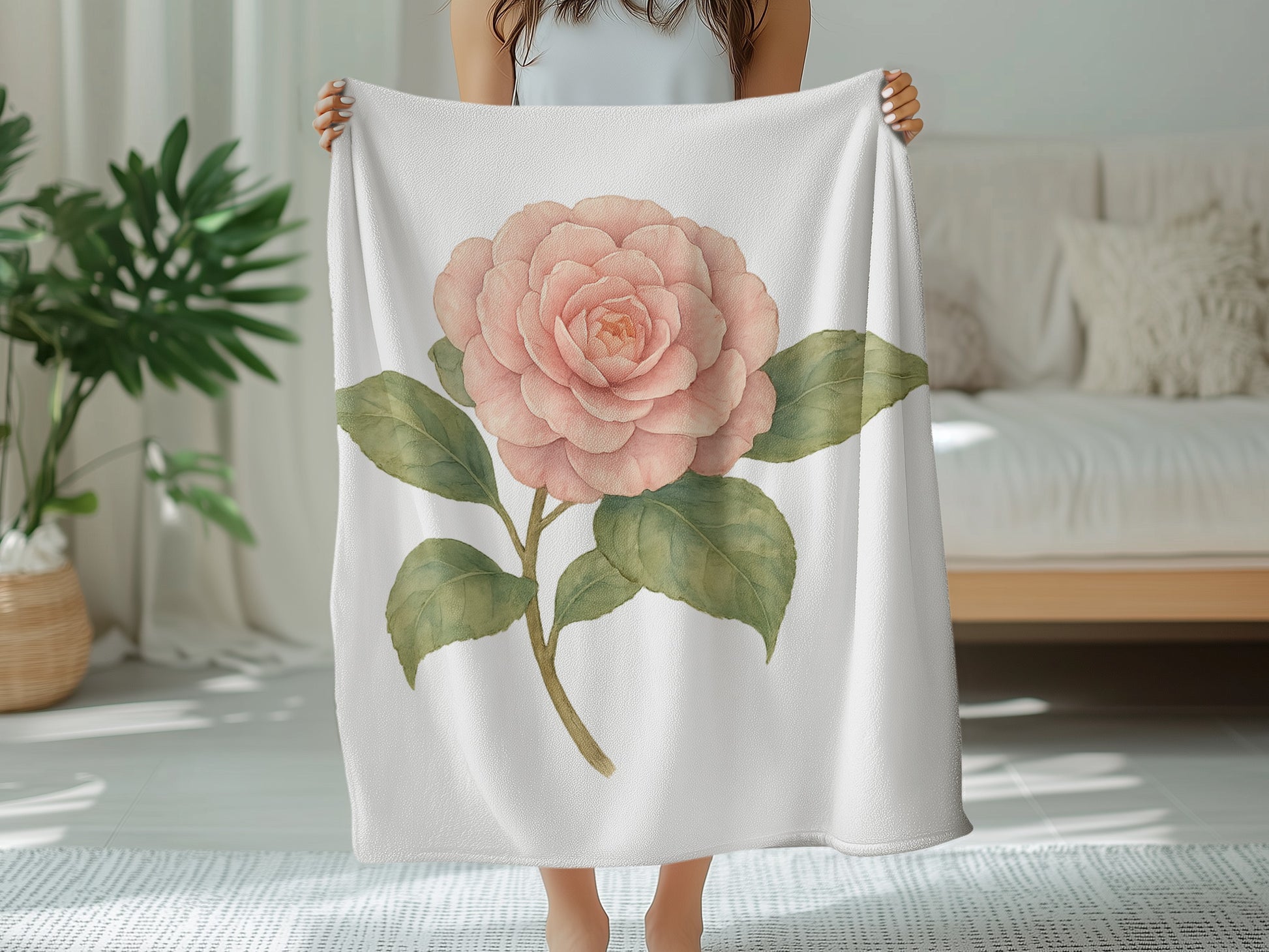 Delicate Pink Flower Design on Cozy Blanket product