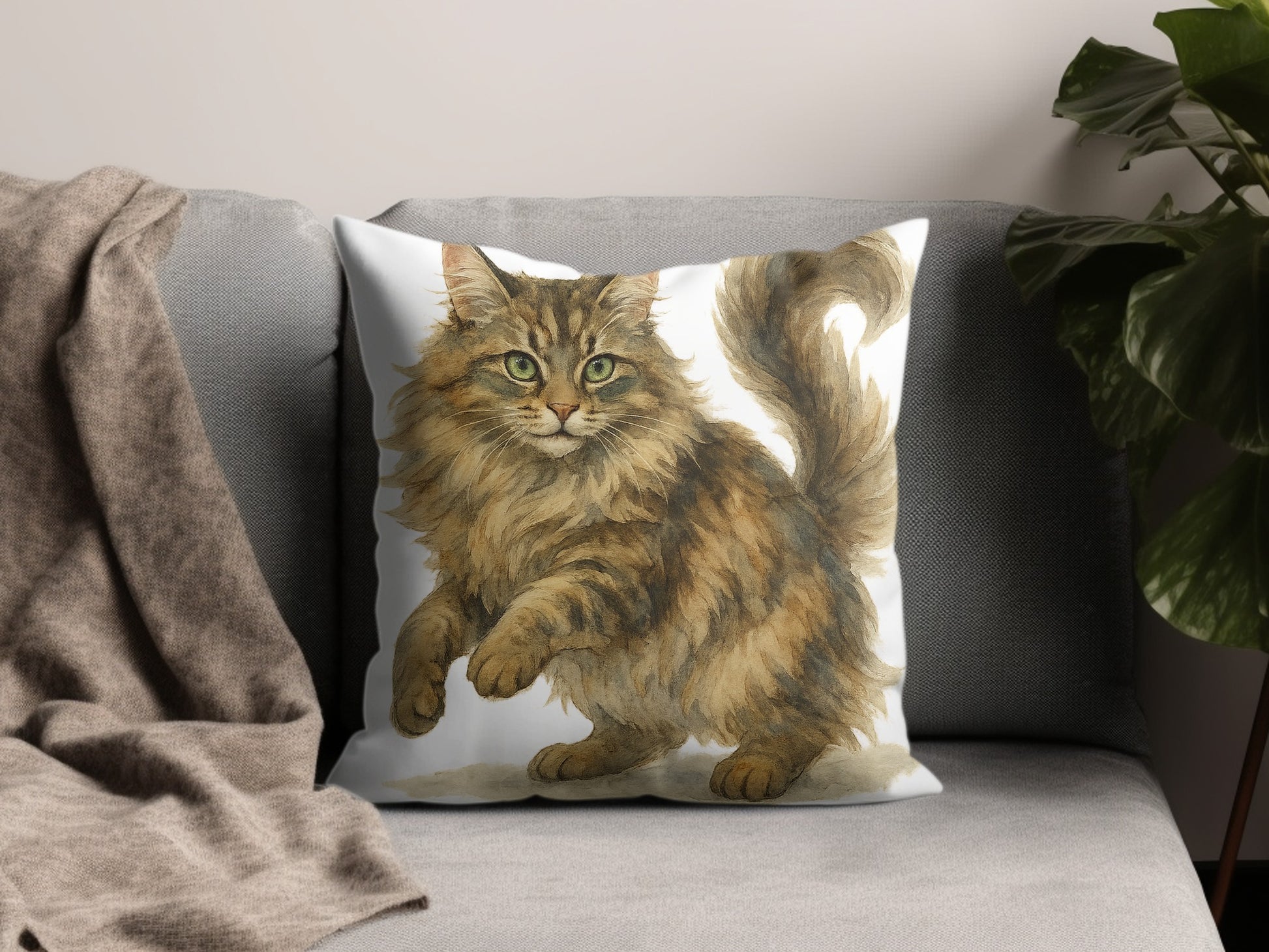 Adorable Fluffy Cat Print Decorative Pillow product type