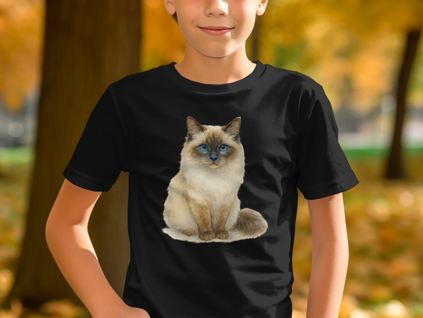 Adorable Cat Portrait on Black T-shirt product type