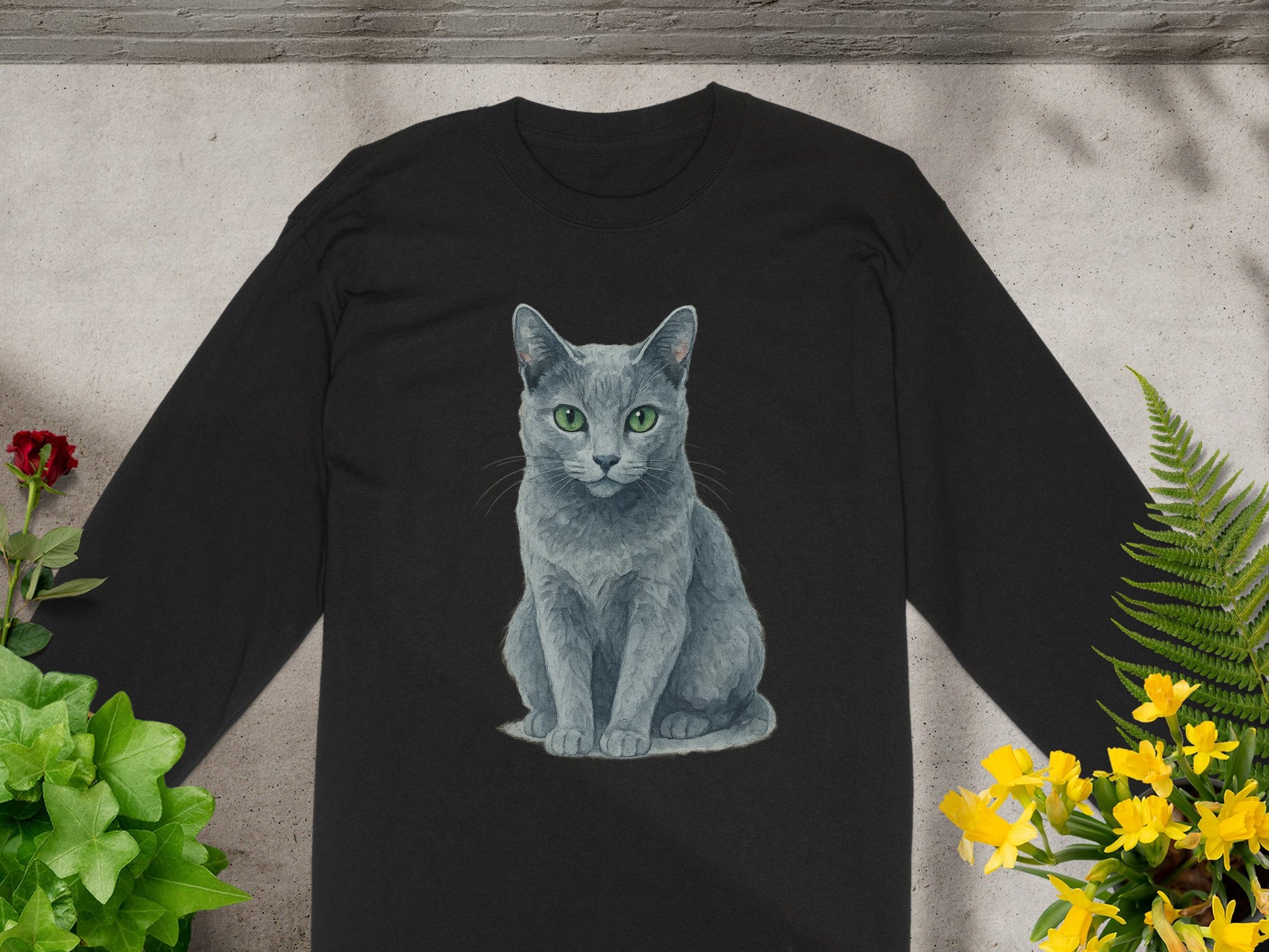 Adorable Grey Cat Illustration on Black Shirt product