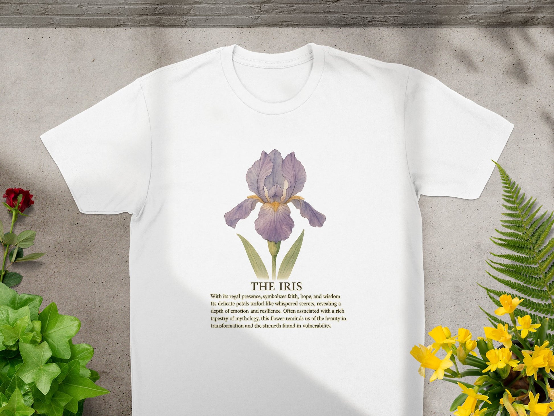 Iris Flower Design with Poem Graphic T-shirt Product