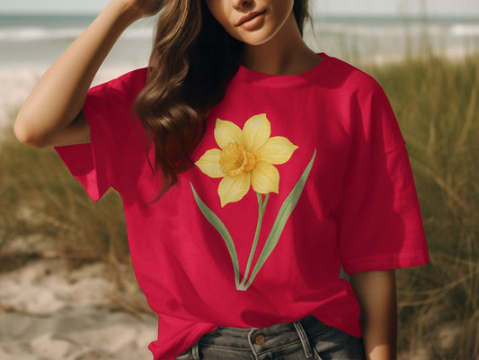 Daffodil Flower Graphic Red Short-Sleeve T-shirt product