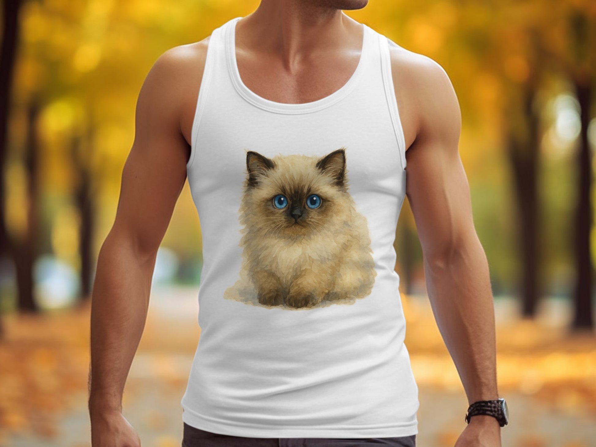 Cute Blue-Eyed Fluffy Cat Art Graphic Tank Top product