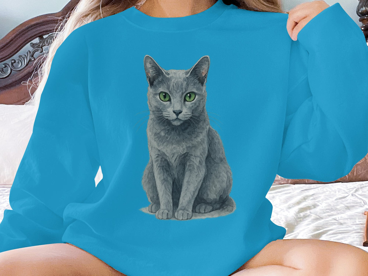 Cute Cat Print Cozy Blue Pullover for Pet Lovers product