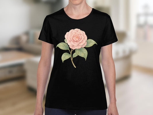 Elegant Black T-Shirt with Pink Rose Floral Print product type