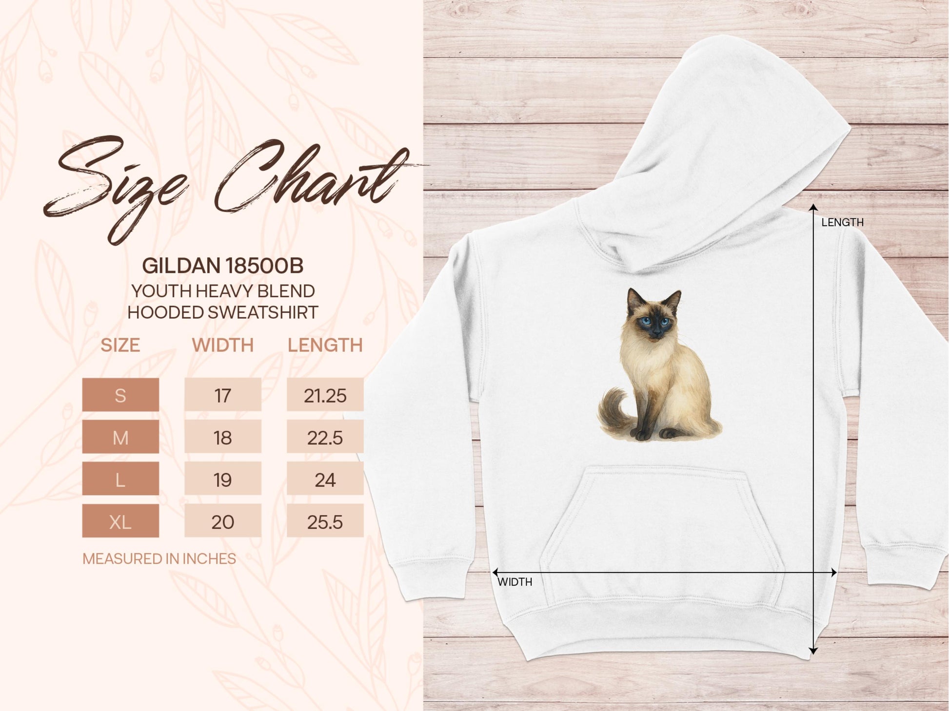 Youth Hooded Sweatshirt with Siamese Cat Design product