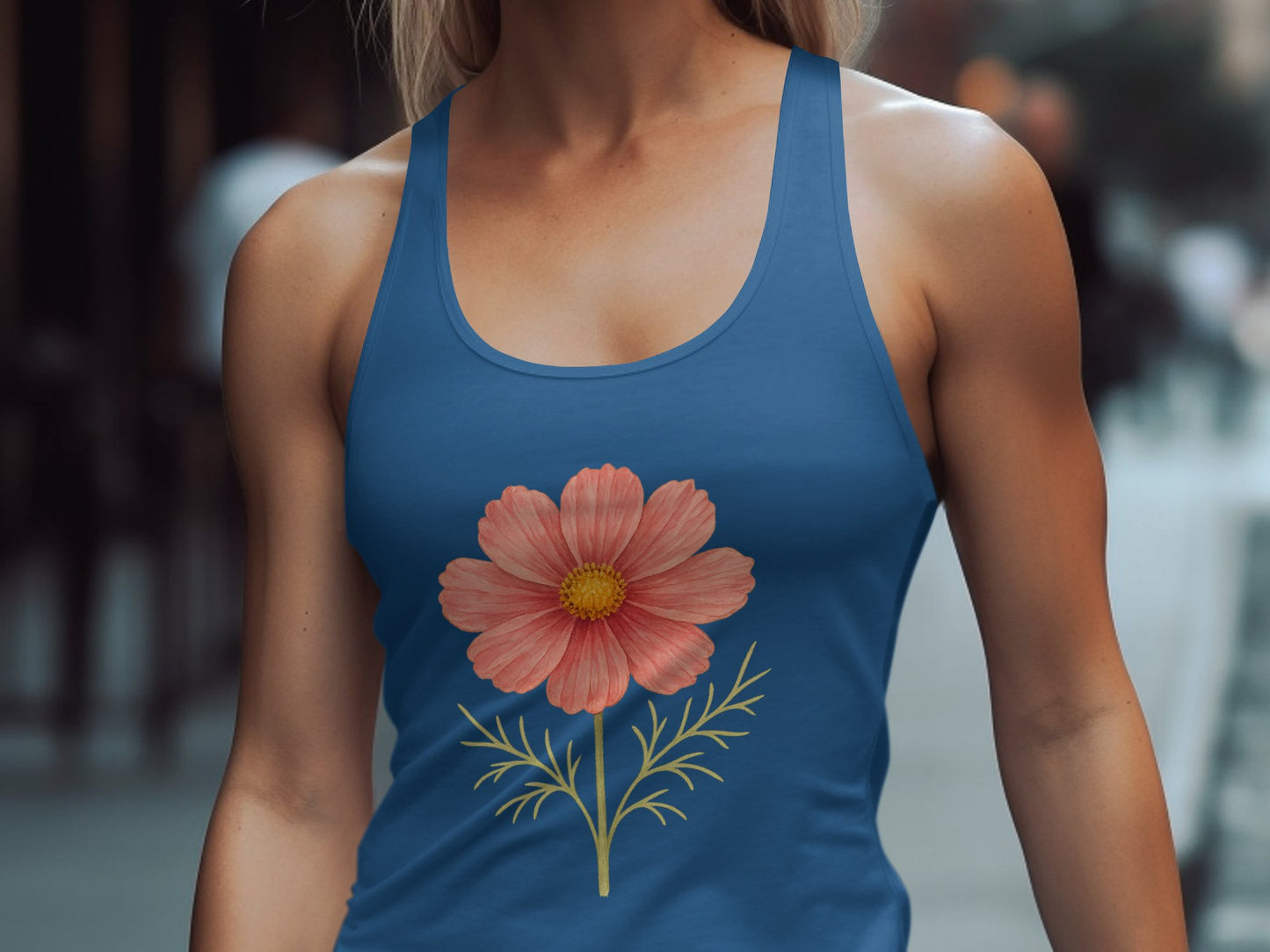 Botanical Flower Print Blue Racerback Tank Top product type