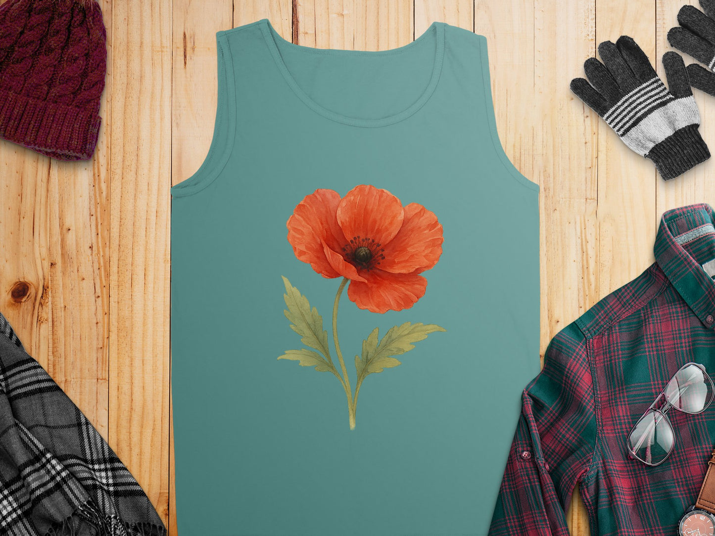 Red and Orange Flower Print Blue Tank Top product type