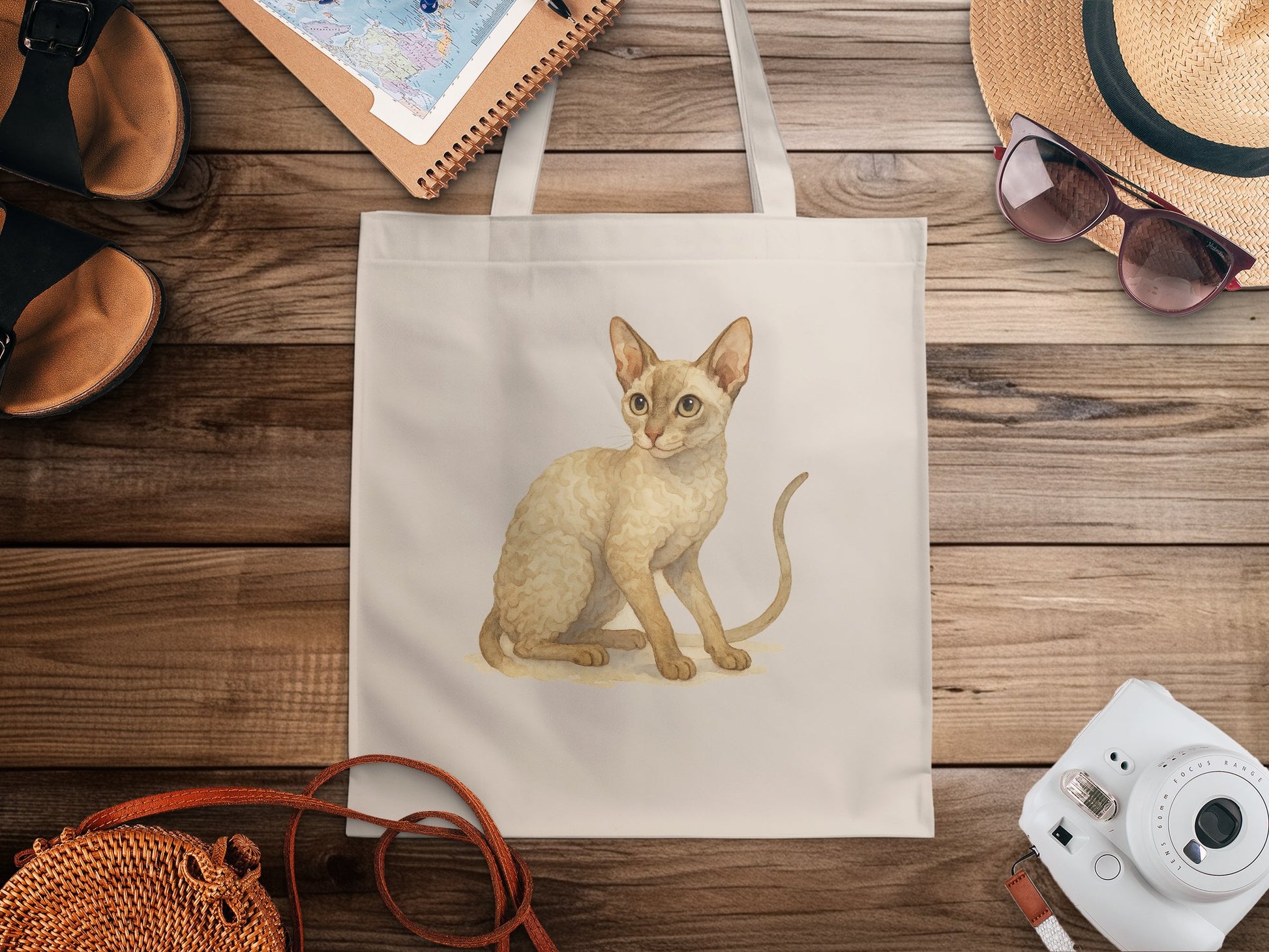 Adorable Cat Illustration on White Tote Bag product type