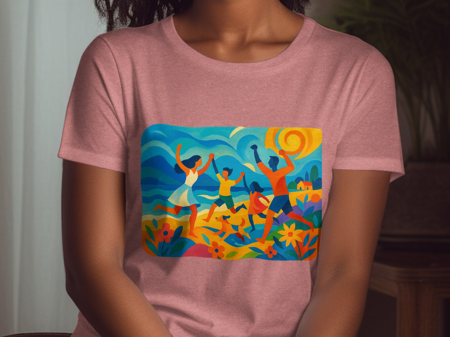 Colorful Joyful Family Beach Scene T-Shirt product type