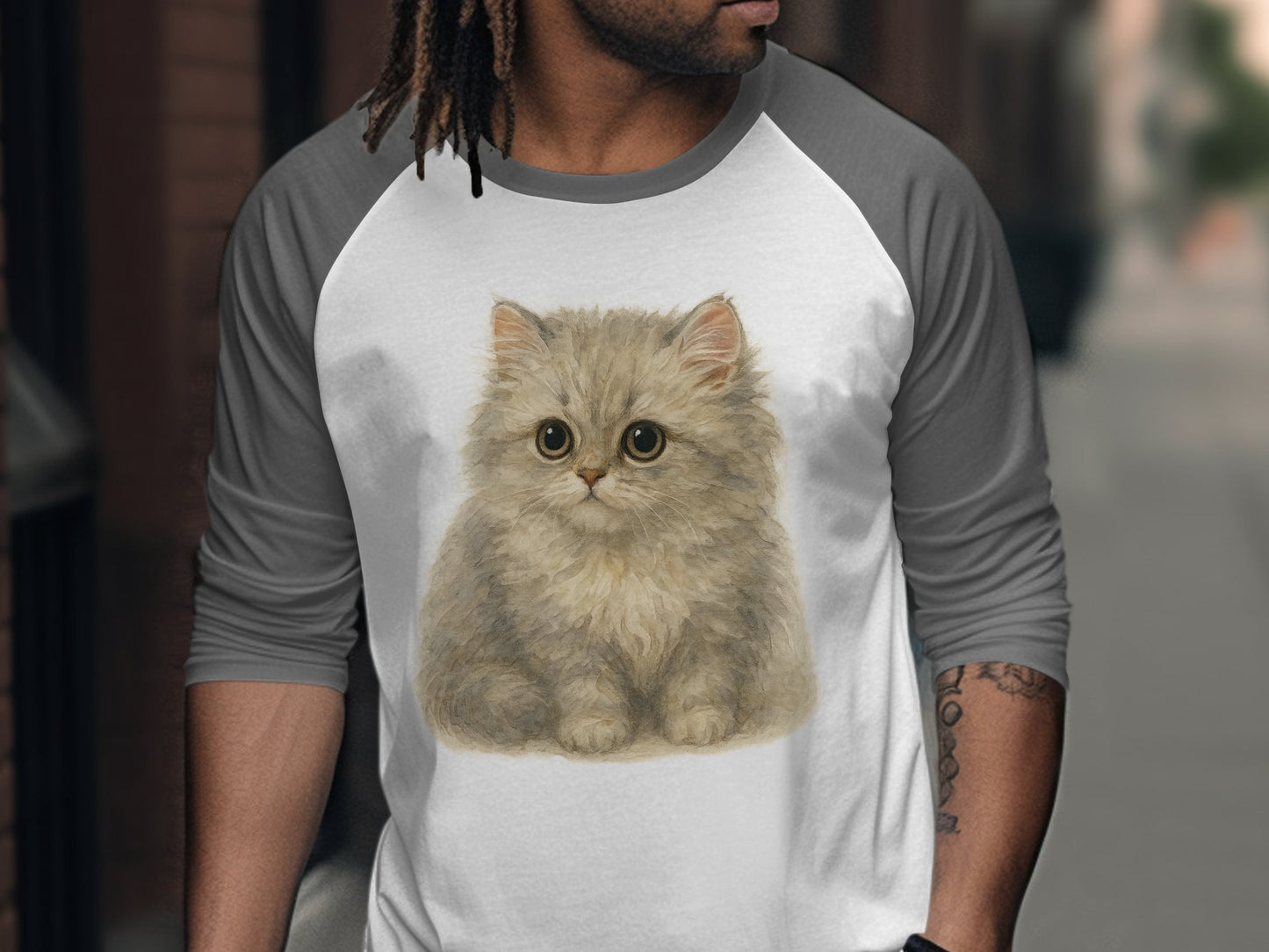Cute Fluffy Kitten Raglan Men's Tee Shirt product type