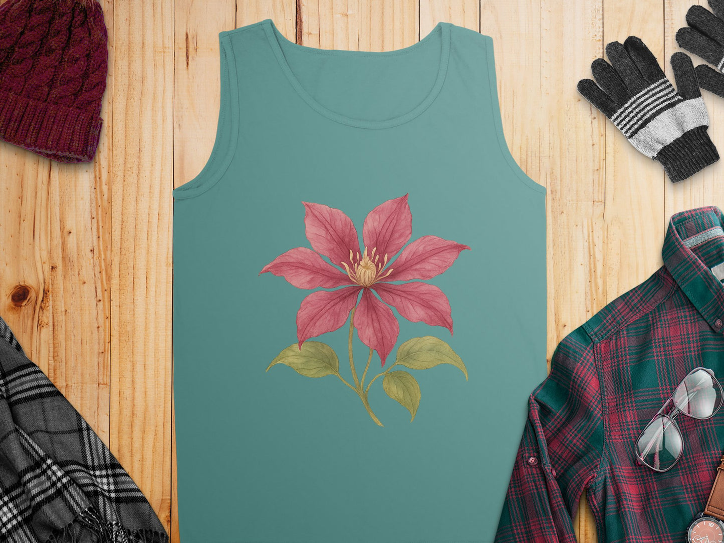 Colorful Clematis Flower Design on Casual Tank product