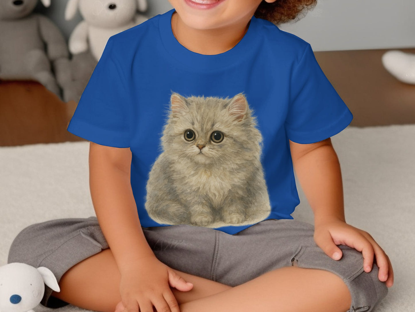 Cute Furry Kitten Graphic on Blue Toddler Shirt product type