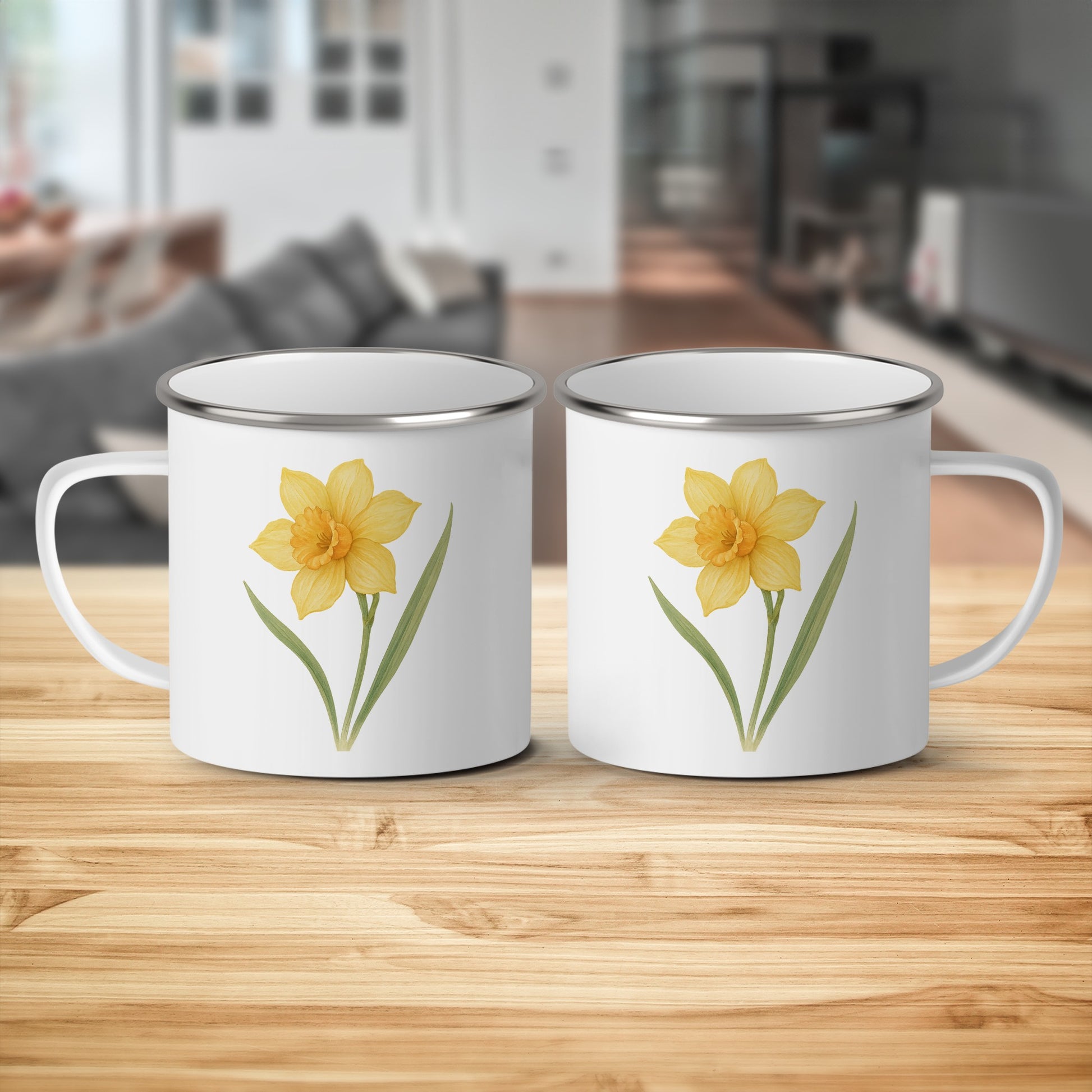 Elegant Daffodil Print Enamel Mugs Set Homeware product type
