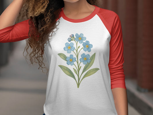 Red Sleeve Shirt with Blue Flower Design product type