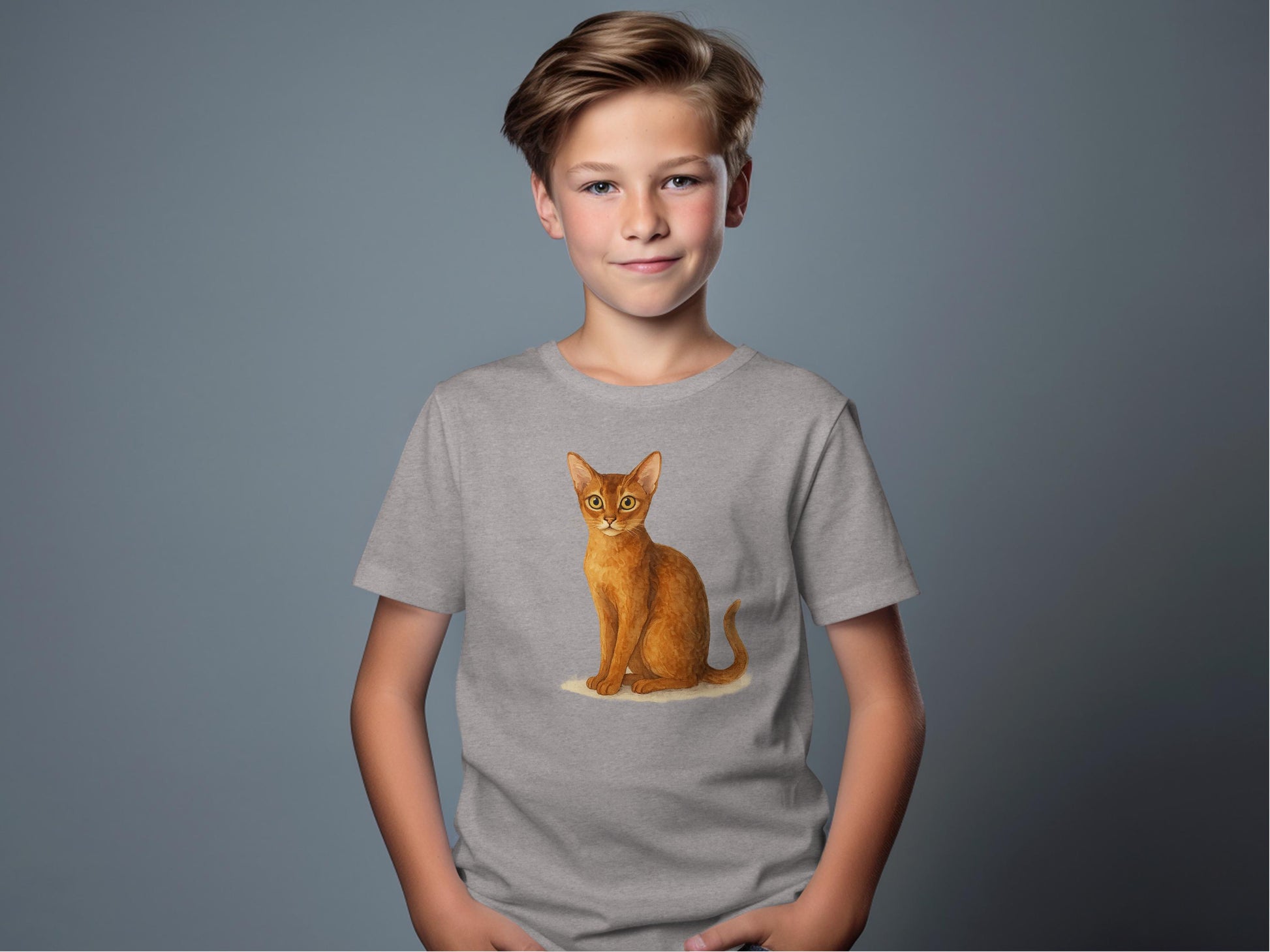 Young Boy's Grey T-shirt with Orange Cat Graphic product