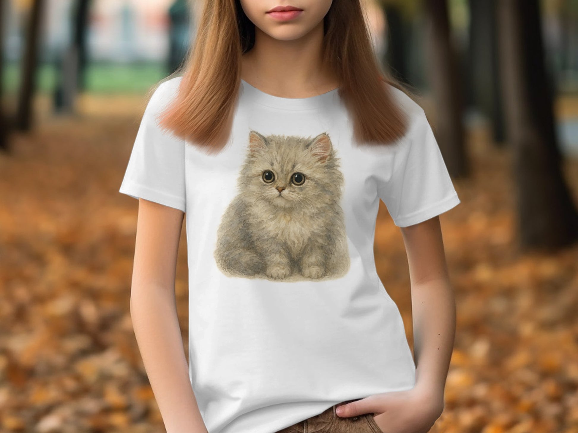 Adorable Fluffy Kitten Design Printed T-Shirt Product Type