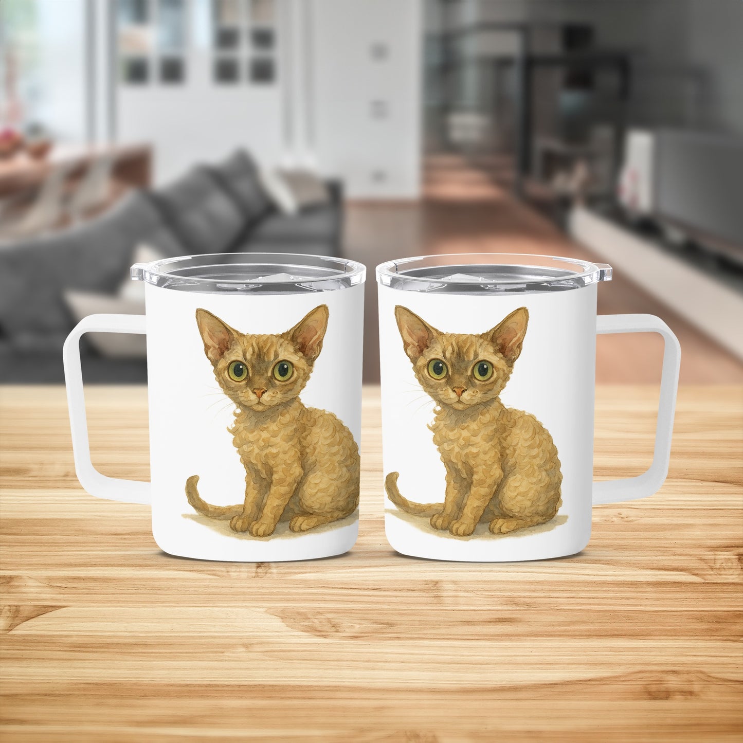 Cute Big Eyed Cat Illustrated Double Coffee Mug product