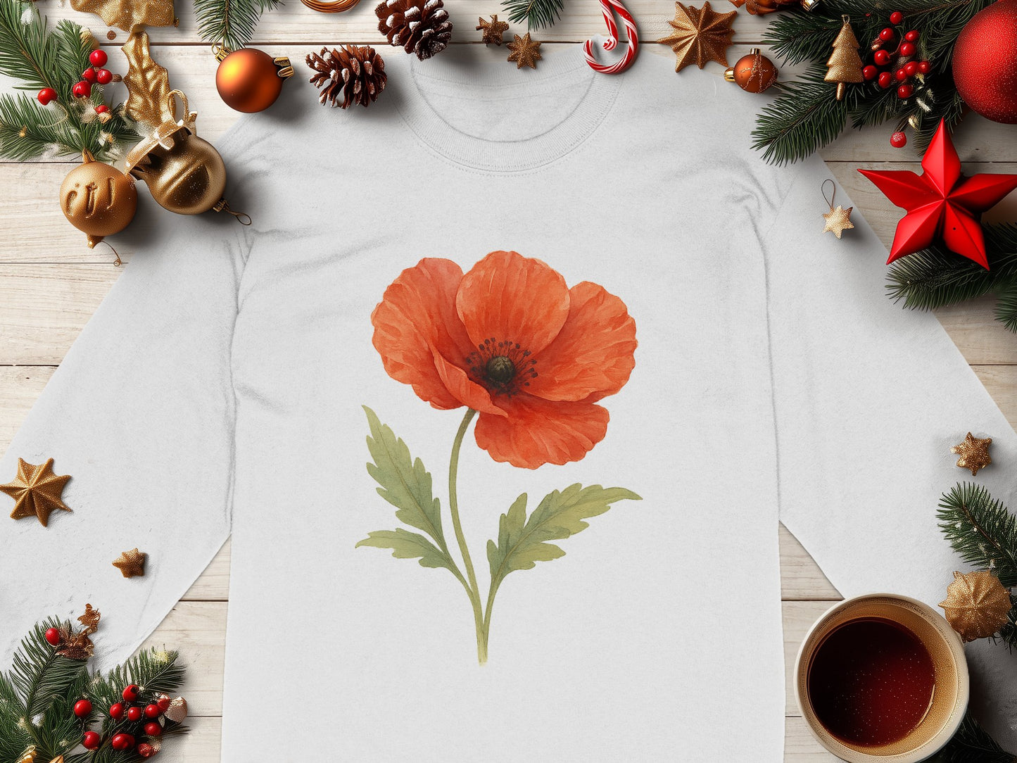 Festive Red Poppy Long Sleeve Top Stunning Winter product type