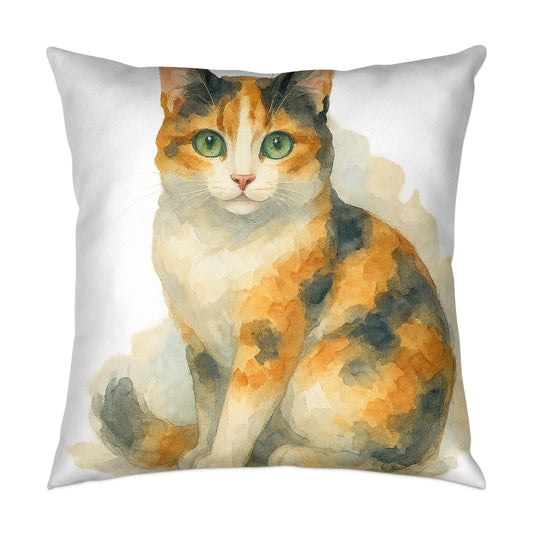 Calico Cat Watercolor Art Pillow Cover product