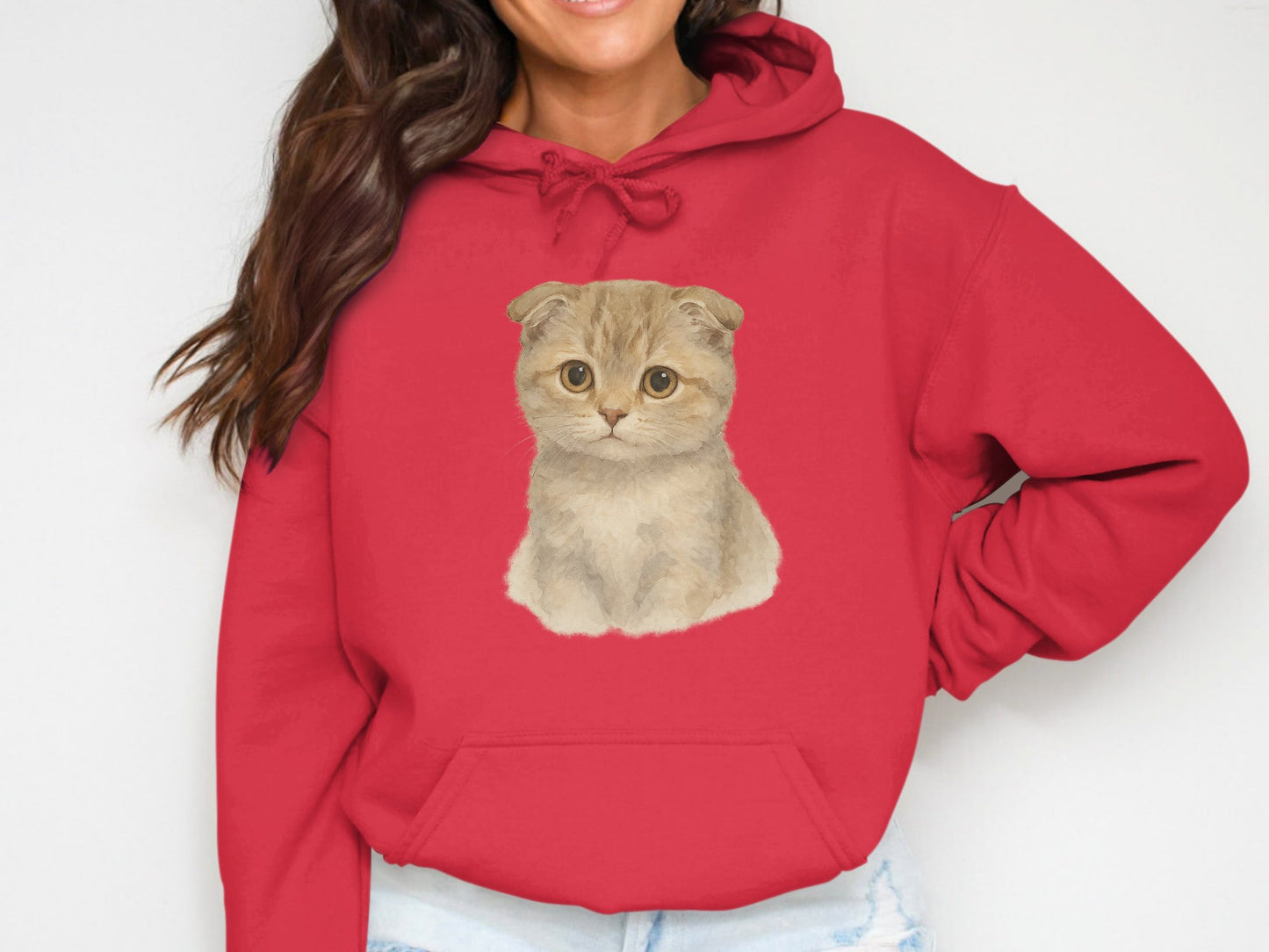 Adorable Kitten Print Red Hoodie Cute Sweatshirt product type