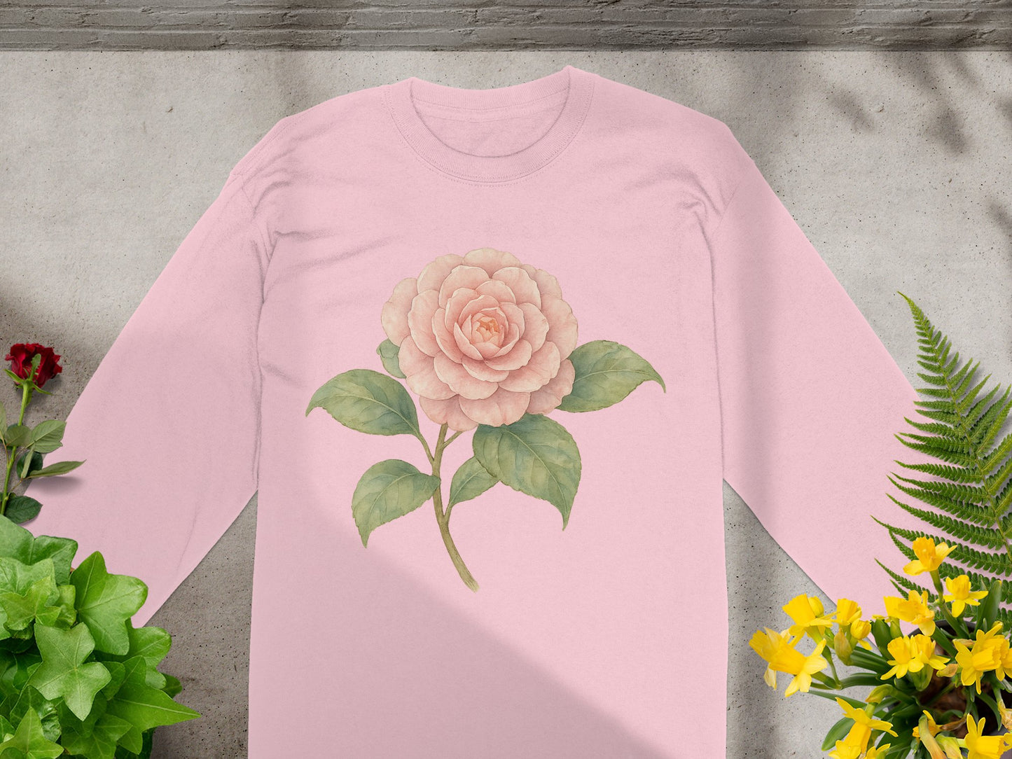 Beautiful Camellia Flower Print Long Sleeve Shirt product type