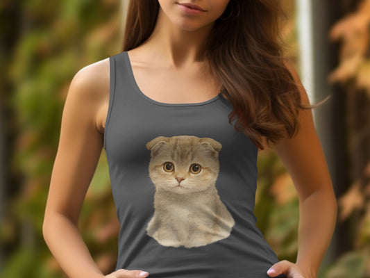 Adorable Scottish Fold Kitten Print Tank Top product type