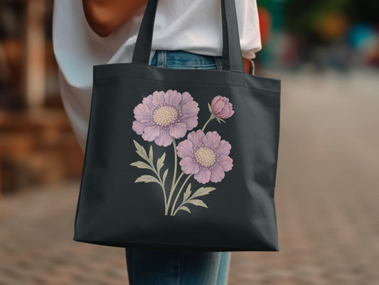 Elegant Purple Flower Design Black Tote Bag product