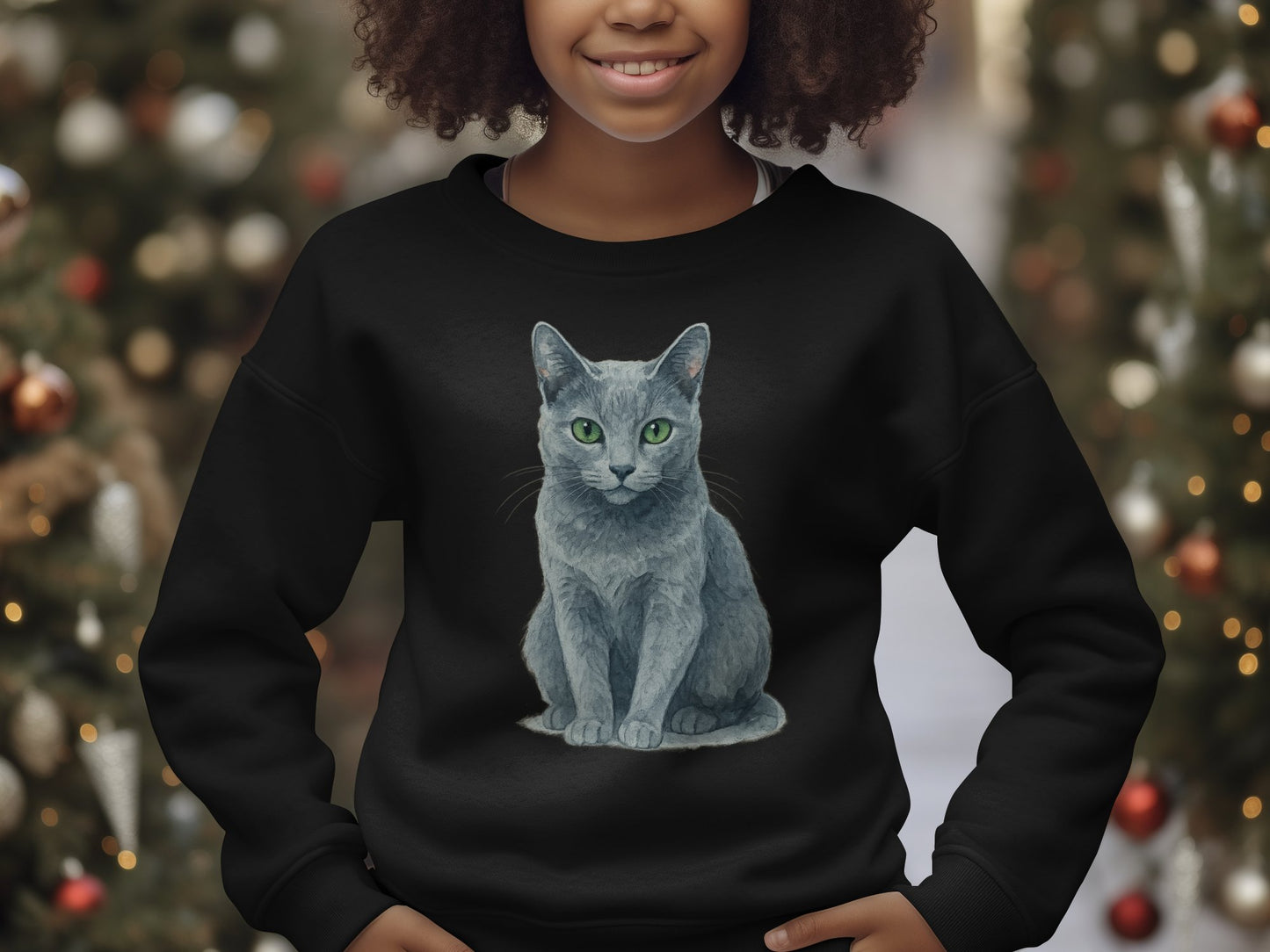 Cute Cat Print on Black Youth Sweatshirt product